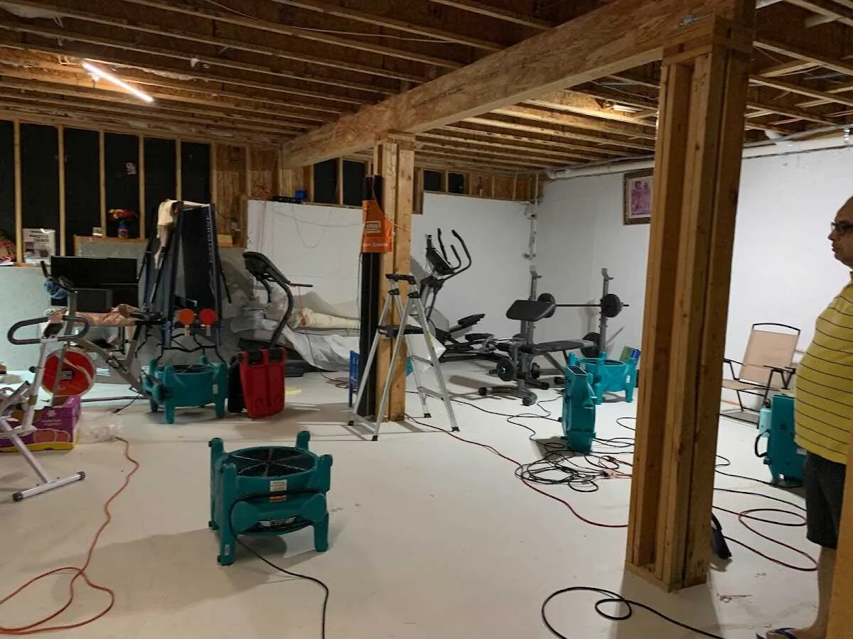 Basement drying equipment setup for Contents Cleaning & Restoration in McFarland